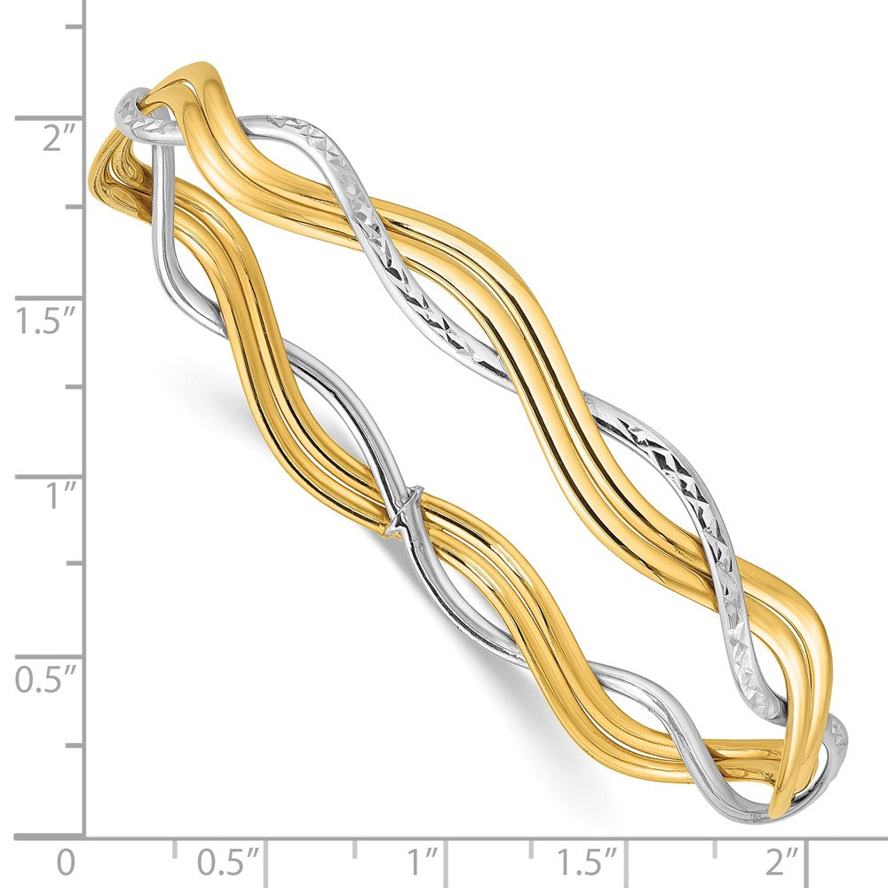 14K Gelb & Rhodium Poliert und Diamant Schliff Geflochten Schieber auf Armreif