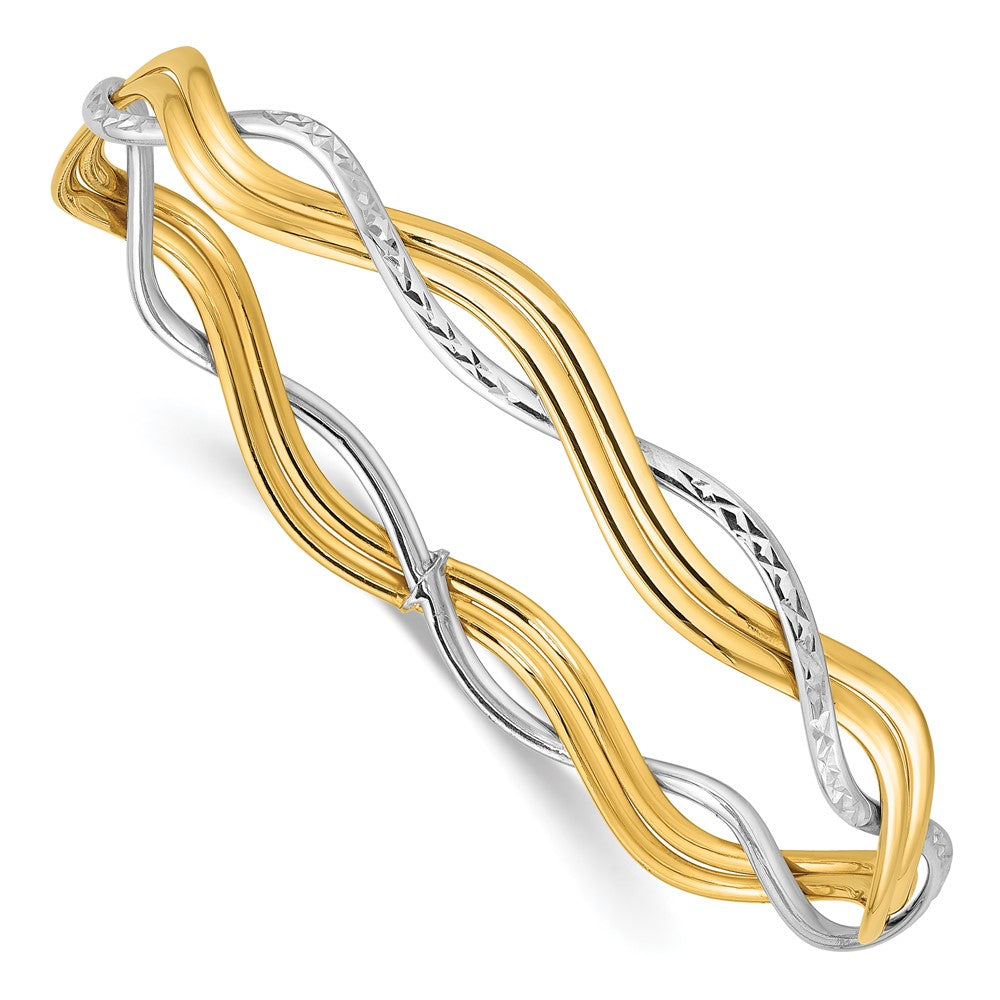 14K Gelb & Rhodium Poliert und Diamant Schliff Geflochten Schieber auf Armreif
