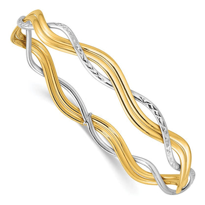 14K Gelb & Rhodium Poliert und Diamant Schliff Geflochten Schieber auf Armreif