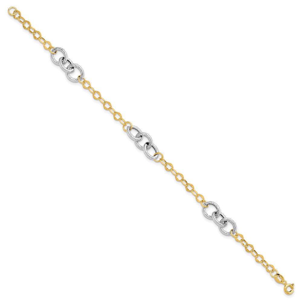 7.5 Zoll 14K Bicolor Poliert und Strukturiert Fantasieglieder Armband