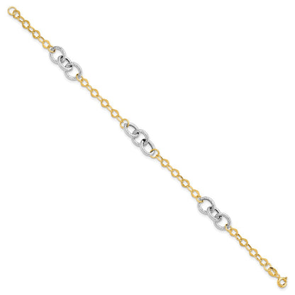 7.5 Zoll 14K Bicolor Poliert und Strukturiert Fantasieglieder Armband