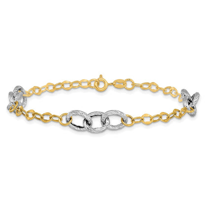7.5 Zoll 14K Bicolor Poliert und Strukturiert Fantasieglieder Armband