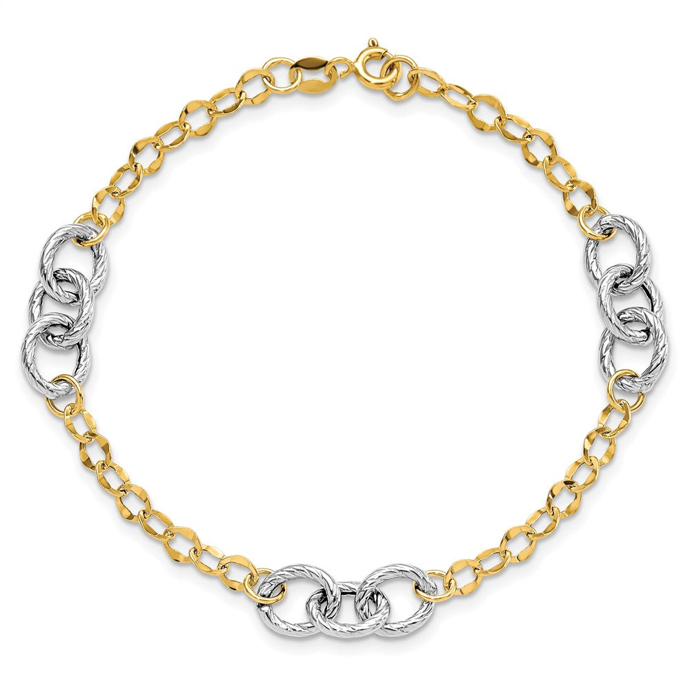 7.5 Zoll 14K Bicolor Poliert und Strukturiert Fantasieglieder Armband