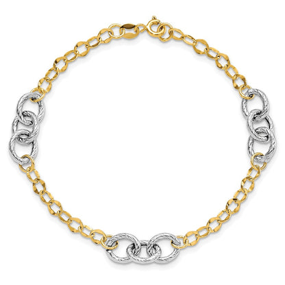7.5 Zoll 14K Bicolor Poliert und Strukturiert Fantasieglieder Armband