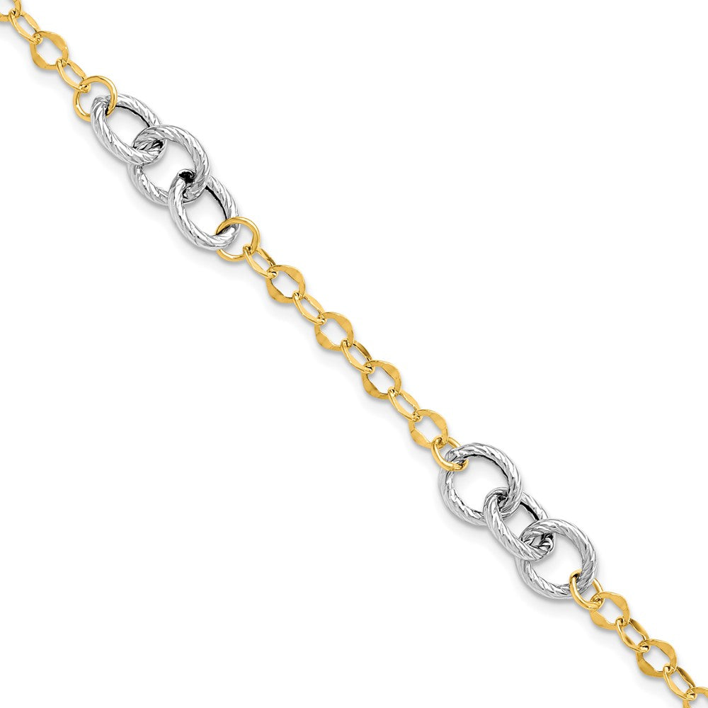 7.5 Zoll 14K Bicolor Poliert und Strukturiert Fantasieglieder Armband
