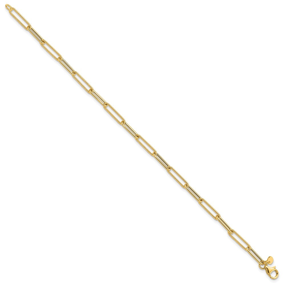 14K Gelbgold Poliert und Strukturiert Büroklammer Glieder Gliederarmband