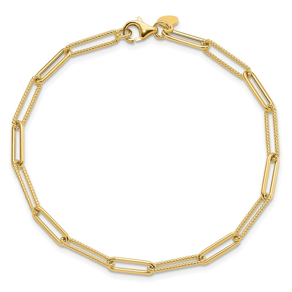 14K Gelbgold Poliert und Strukturiert Büroklammer Glieder Gliederarmband
