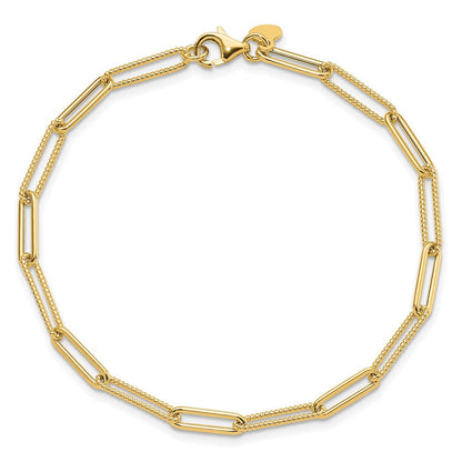 14K Gelbgold Poliert und Strukturiert Büroklammer Glieder Gliederarmband