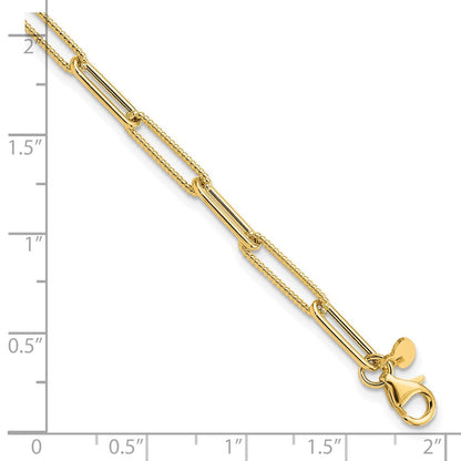 14K Gelbgold Poliert und Strukturiert Büroklammer Glieder Gliederarmband