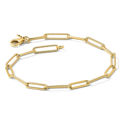 14K Gelbgold Poliert und Strukturiert Büroklammer Glieder Gliederarmband
