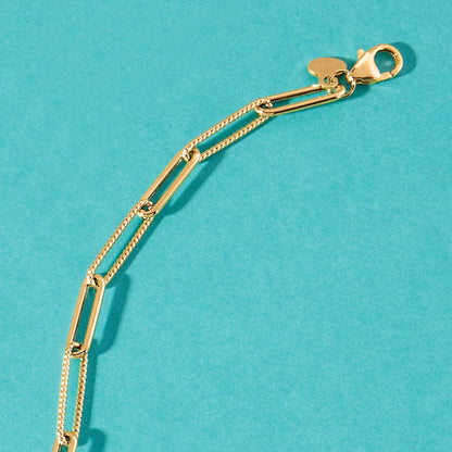 14K Gelbgold Poliert und Strukturiert Büroklammer Glieder Gliederarmband