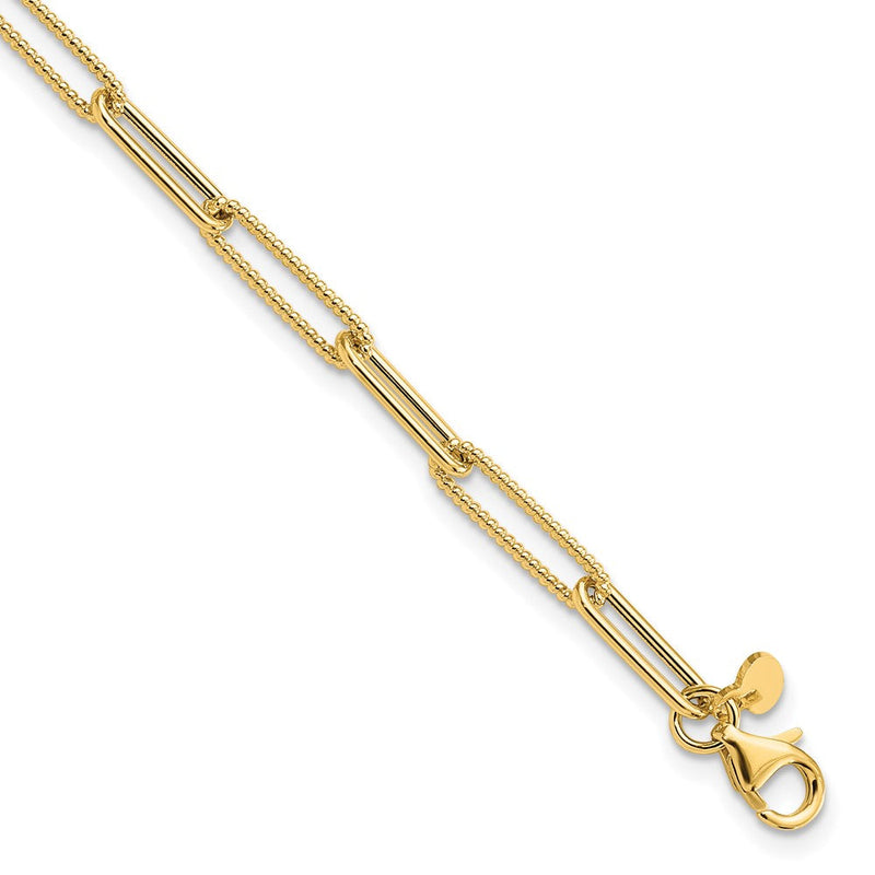 14K Gelbgold Poliert und Strukturiert Büroklammer Glieder Gliederarmband