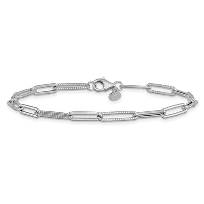 14K Weißgold Poliert Strukturiert Büroklammer Glieder Gliederarmband