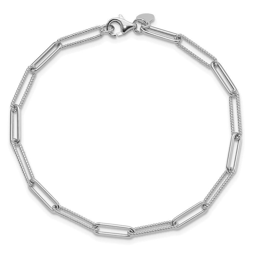 14K Weißgold Poliert Strukturiert Büroklammer Glieder Gliederarmband