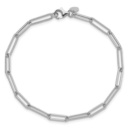 14K Weißgold Poliert Strukturiert Büroklammer Glieder Gliederarmband