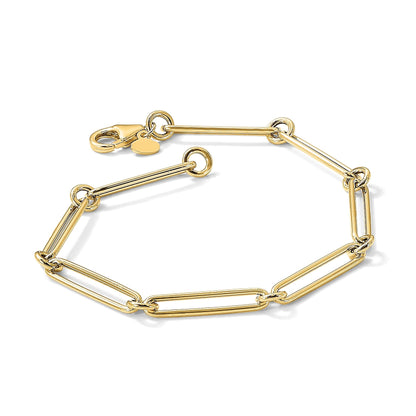 14K Gelbgold Poliert Hohl Büroklammer Glieder Armband