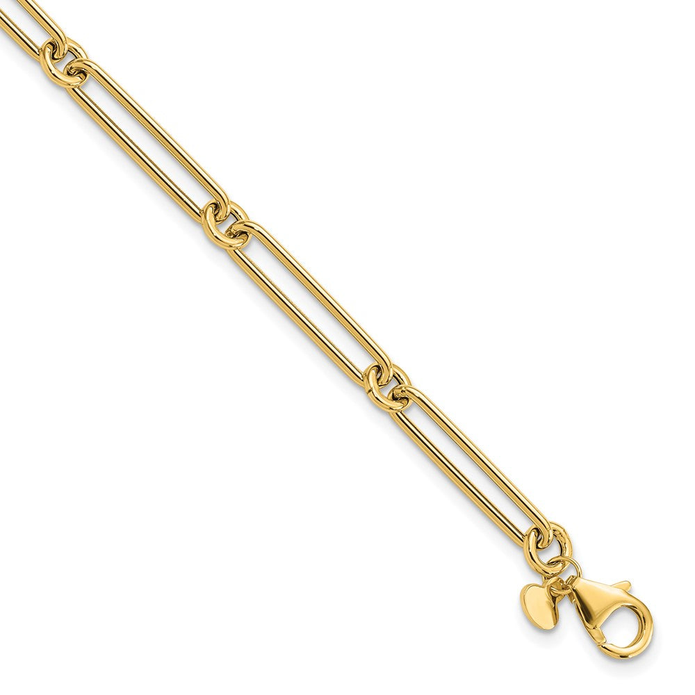 14K Gelbgold Poliert Hohl Büroklammer Glieder Armband