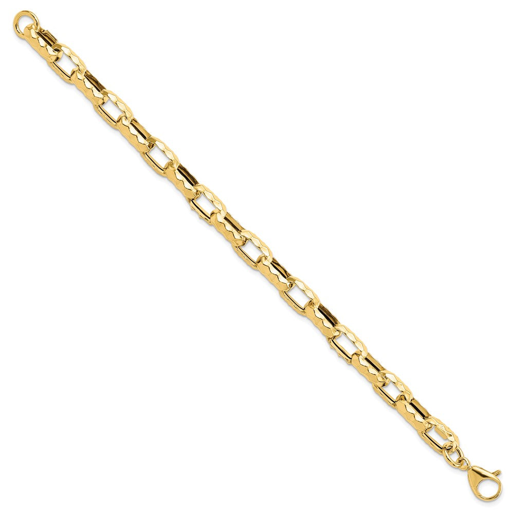 14K Gelbgold Poliert Hohl Gehämmert Glieder Armband