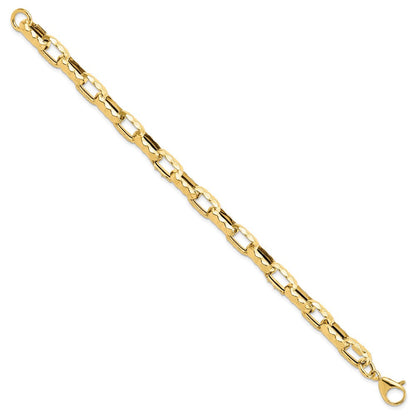 14K Gelbgold Poliert Hohl Gehämmert Glieder Armband