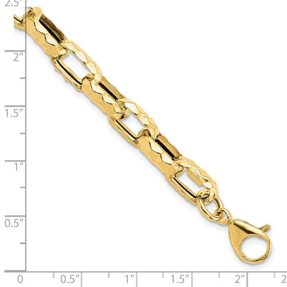 14K Gelbgold Poliert Hohl Gehämmert Glieder Armband