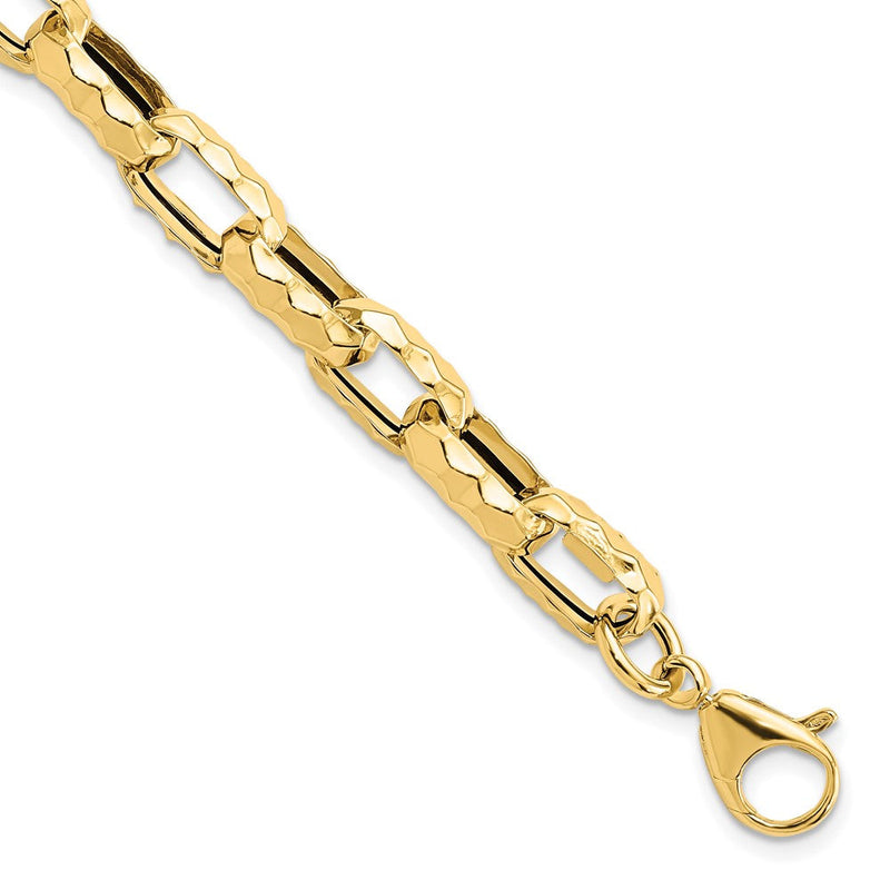 14K Gelbgold Poliert Hohl Gehämmert Glieder Armband