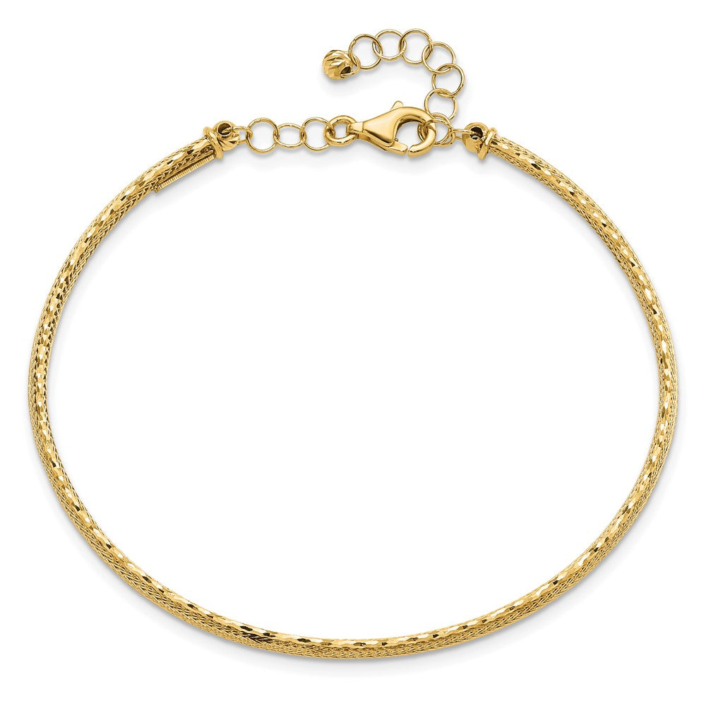 14K Gelbgold Diamantiert und Strukturiert mit Sicherheits Kette Armreif