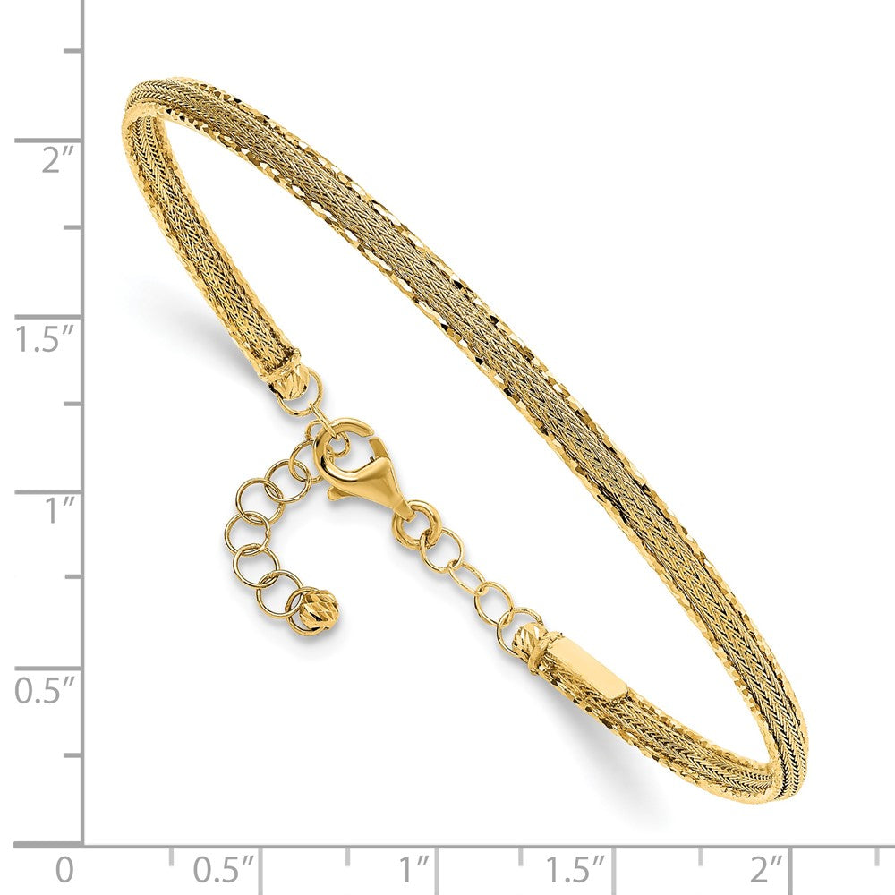 14K Gelbgold Diamantiert und Strukturiert mit Sicherheits Kette Armreif
