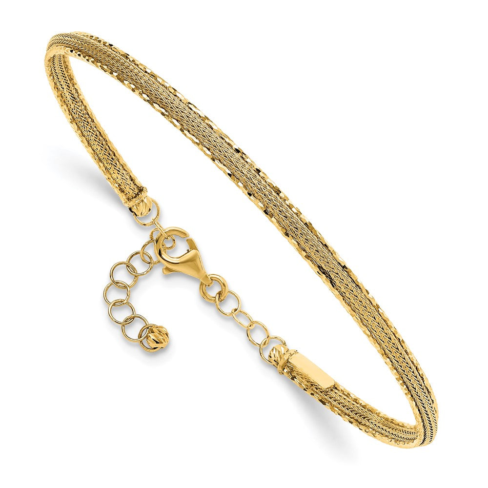 14K Gelbgold Diamantiert und Strukturiert mit Sicherheits Kette Armreif