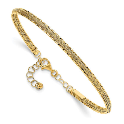 14K Gelbgold Diamantiert und Strukturiert mit Sicherheits Kette Armreif