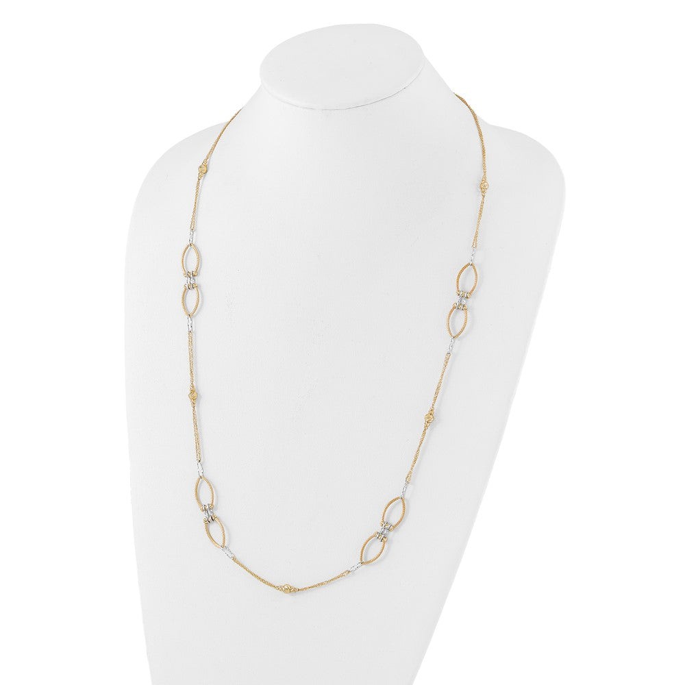 14K Bicolor Diamant Schliff Perlen Fantasieglieder mit 1 Zoll. Verlängerung Halskette