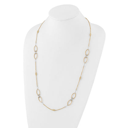 14K Bicolor Diamant Schliff Perlen Fantasieglieder mit 1 Zoll. Verlängerung Halskette