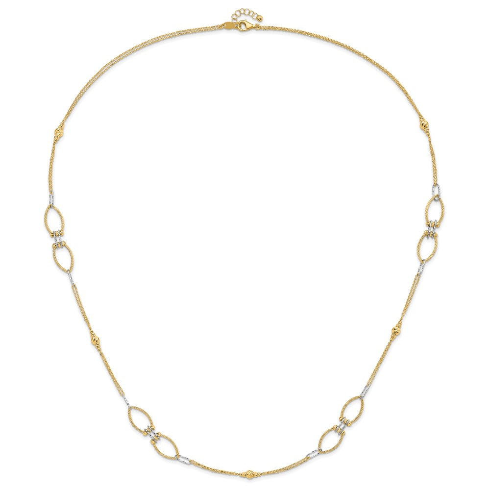 14K Bicolor Diamant Schliff Perlen Fantasieglieder mit 1 Zoll. Verlängerung Halskette