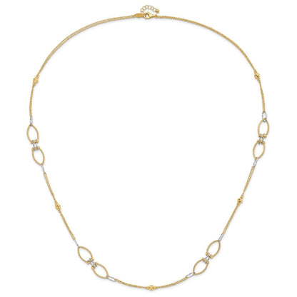 14K Bicolor Diamant Schliff Perlen Fantasieglieder mit 1 Zoll. Verlängerung Halskette