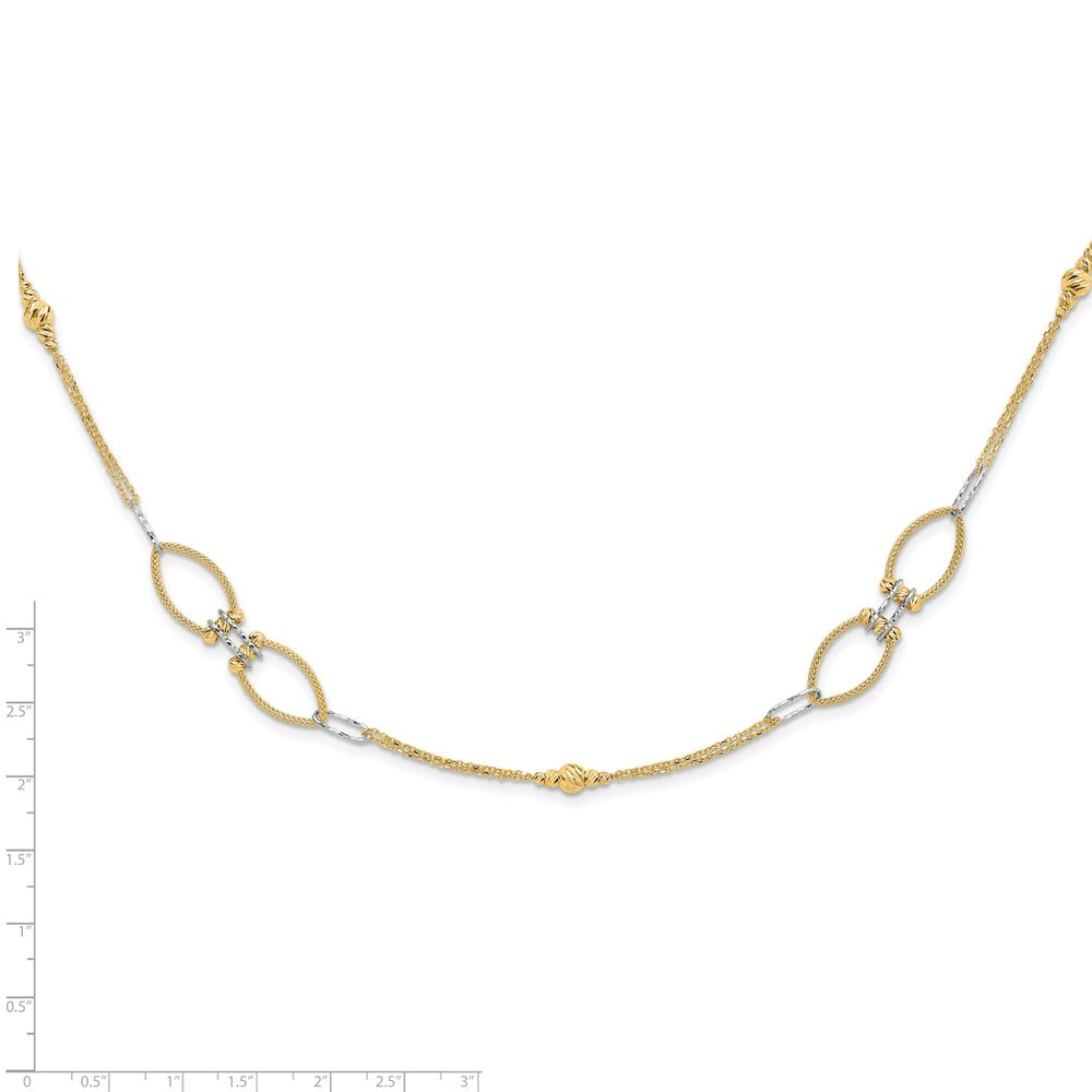 14K Bicolor Diamant Schliff Perlen Fantasieglieder mit 1 Zoll. Verlängerung Halskette