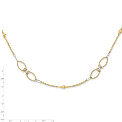 14K Bicolor Diamant Schliff Perlen Fantasieglieder mit 1 Zoll. Verlängerung Halskette