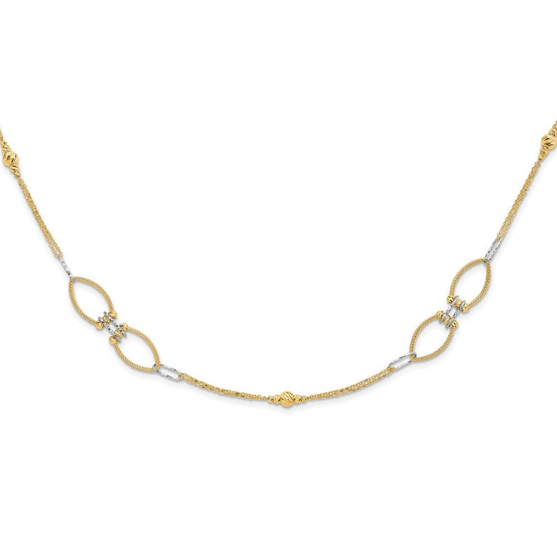 14K Bicolor Diamant Schliff Perlen Fantasieglieder mit 1 Zoll. Verlängerung Halskette