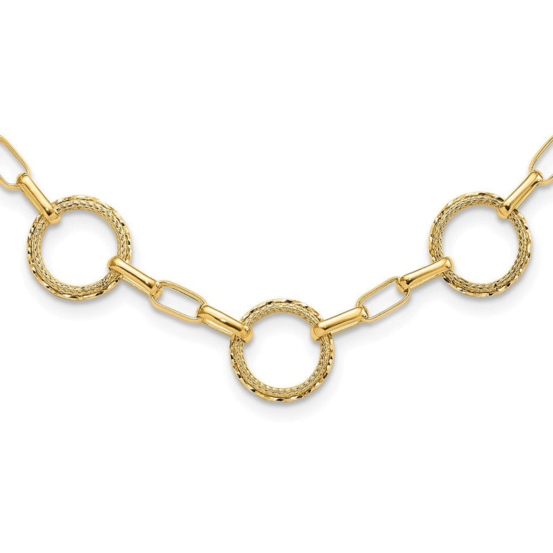 14K Gelbgold Diamant Schliff und Strukturiert Kreise Fantasieglieder mit 1 Zoll. Verlängerung Halskette