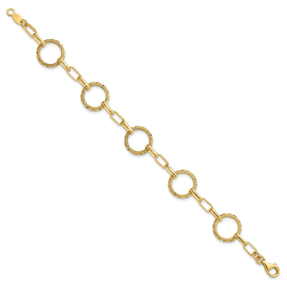 14K Gelbgold Poliert/dia Schliff/textured Kreise Fantasieglieder Armband