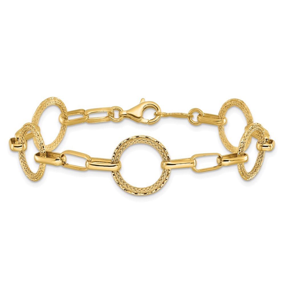 14K Gelbgold Poliert/dia Schliff/textured Kreise Fantasieglieder Armband