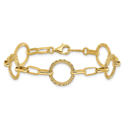 14K Gelbgold Poliert/dia Schliff/textured Kreise Fantasieglieder Armband