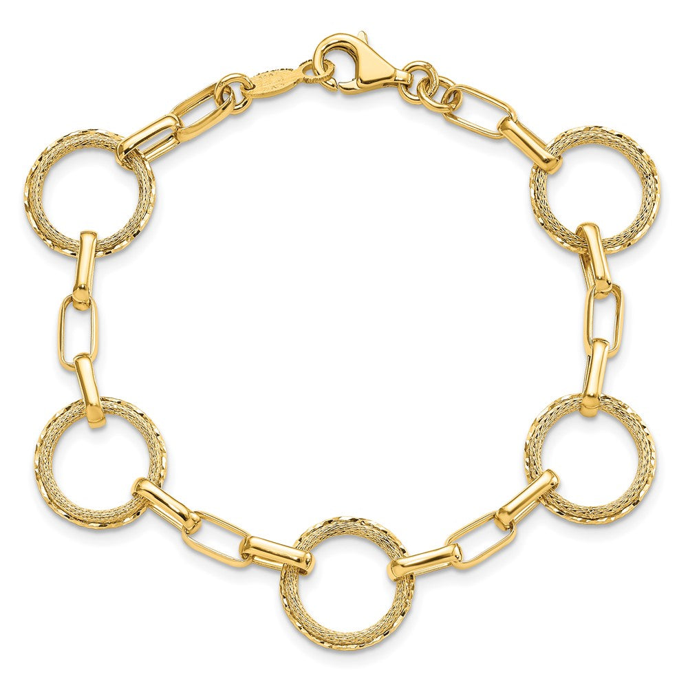 14K Gelbgold Poliert/dia Schliff/textured Kreise Fantasieglieder Armband