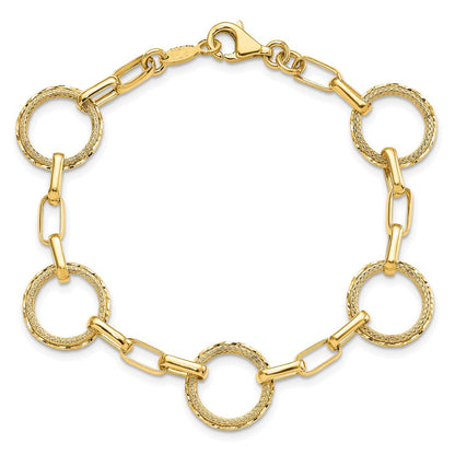 14K Gelbgold Poliert/dia Schliff/textured Kreise Fantasieglieder Armband