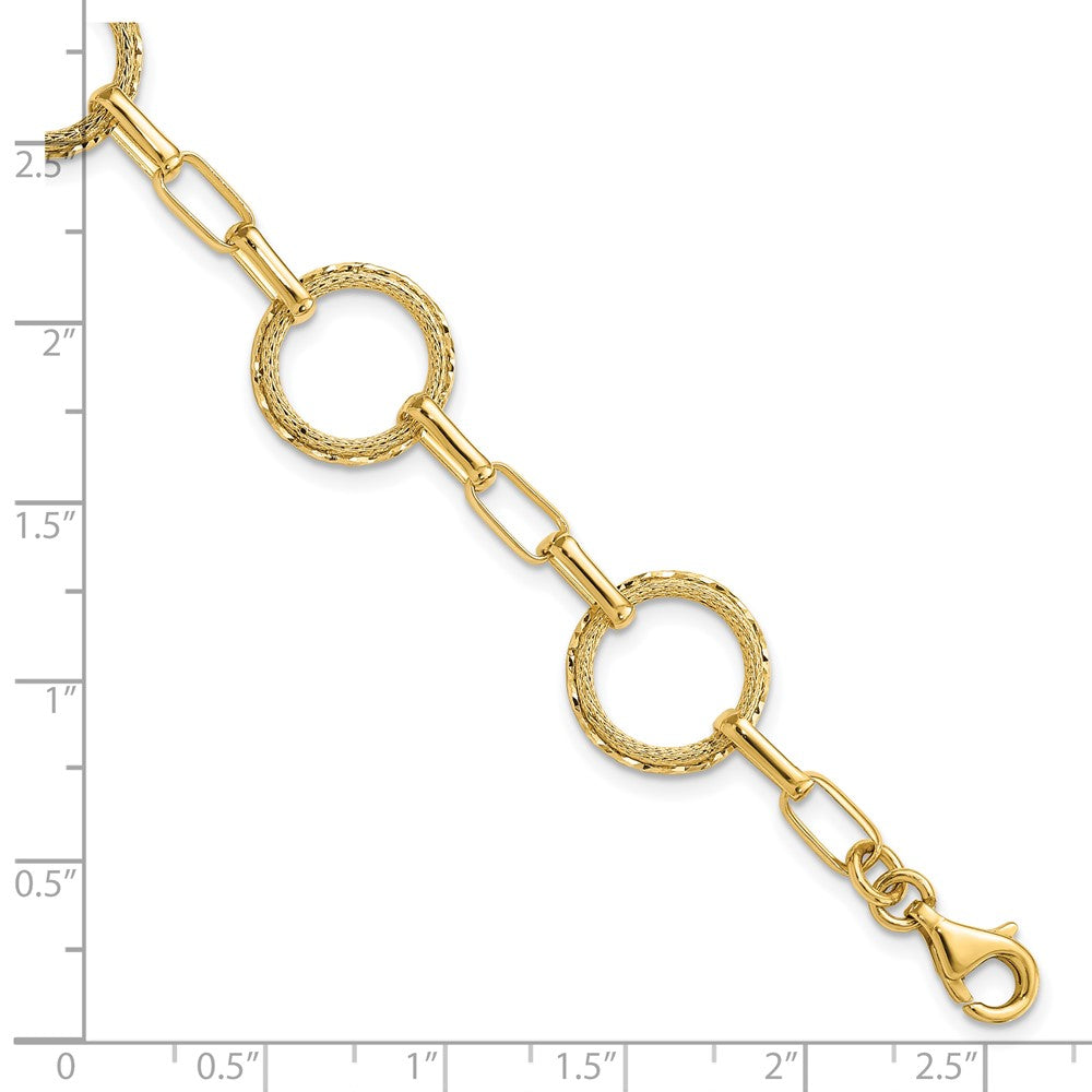 14K Gelbgold Poliert/dia Schliff/textured Kreise Fantasieglieder Armband