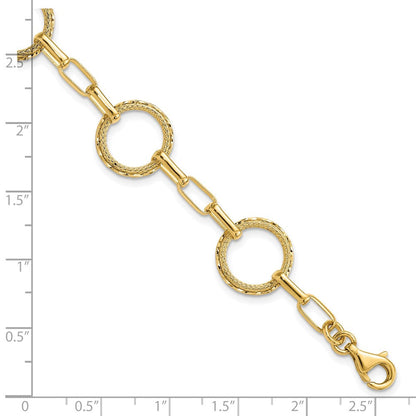 14K Gelbgold Poliert/dia Schliff/textured Kreise Fantasieglieder Armband