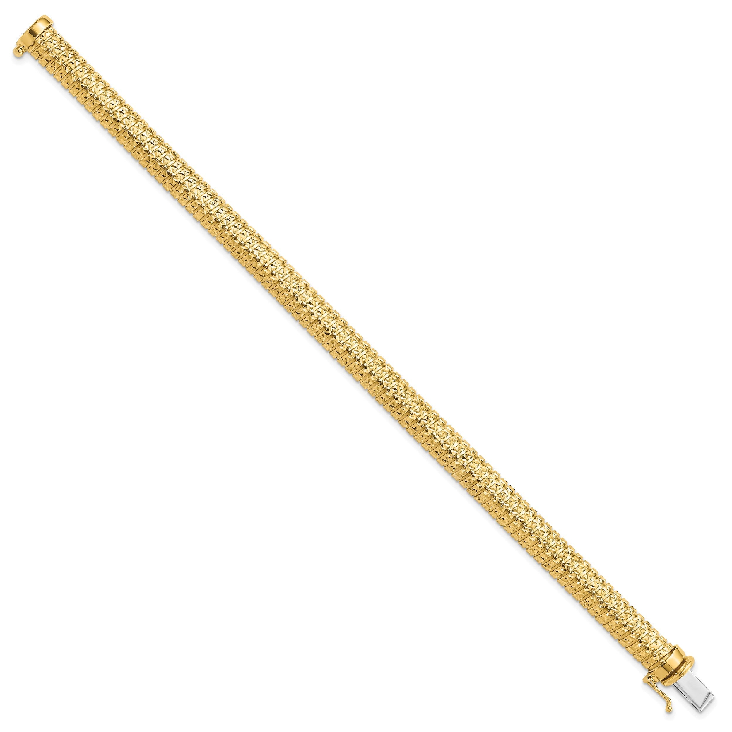 14K Gelbgold Poliert und Diamantiert Gewölbt Armband