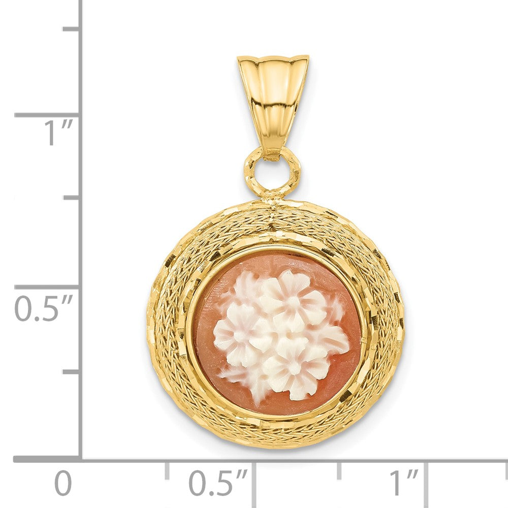 14K Gelbgold Diamantiert Natürlich Muschel Blumen Cameo Anhänger