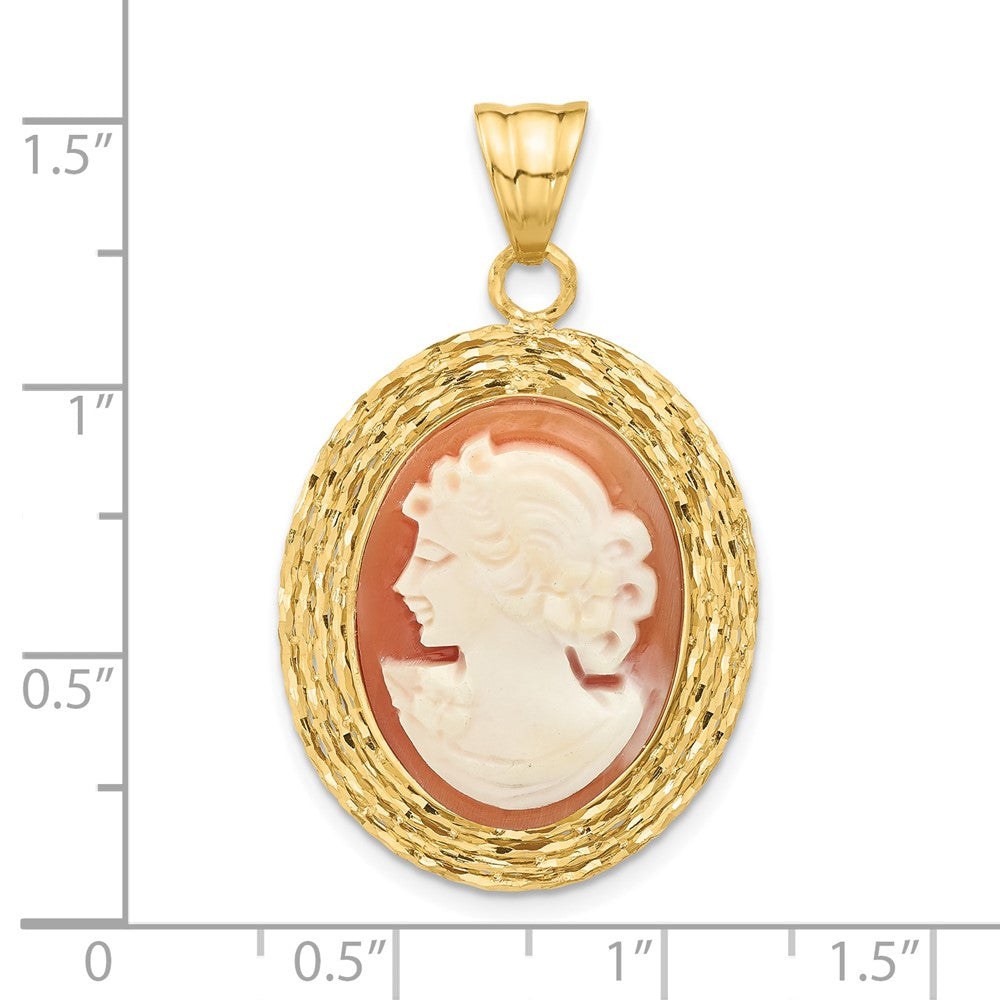 14K Gelbgold Diamantiert Natürlich Muschel Portrait Cameo Anhänger