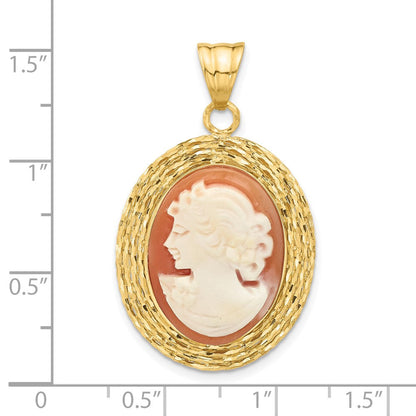 14K Gelbgold Diamantiert Natürlich Muschel Portrait Cameo Anhänger
