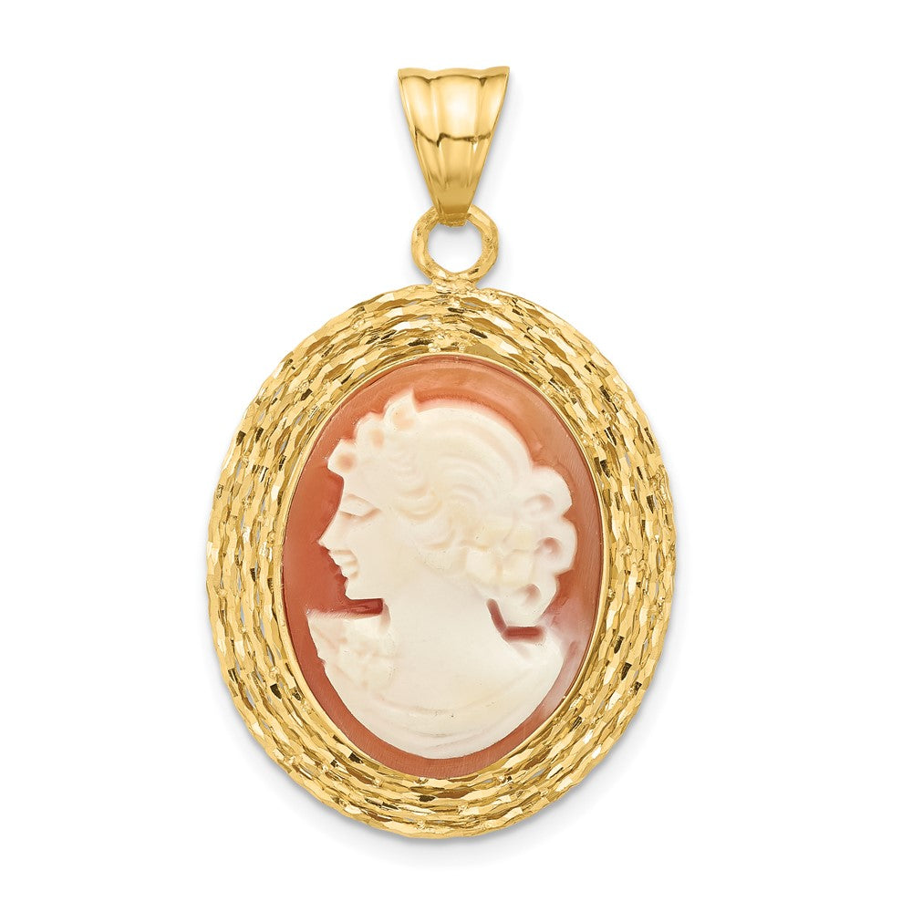 14K Gelbgold Diamantiert Natürlich Muschel Portrait Cameo Anhänger