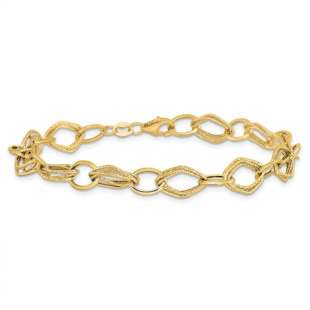 7.5 Zoll 14K Poliert und Strukturiert Fantasieglieder Armband